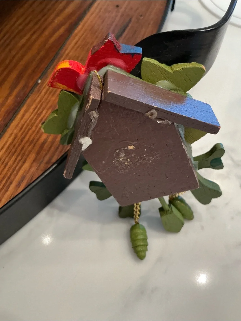 Hand-Painted Miniature Wooden Bird Cuckoo Wall Decor in Green & Red